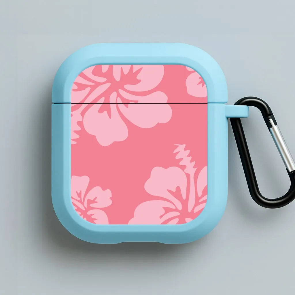 Minimal Design Shell Pink Hawaiian Flowers Pattern AirPods Case