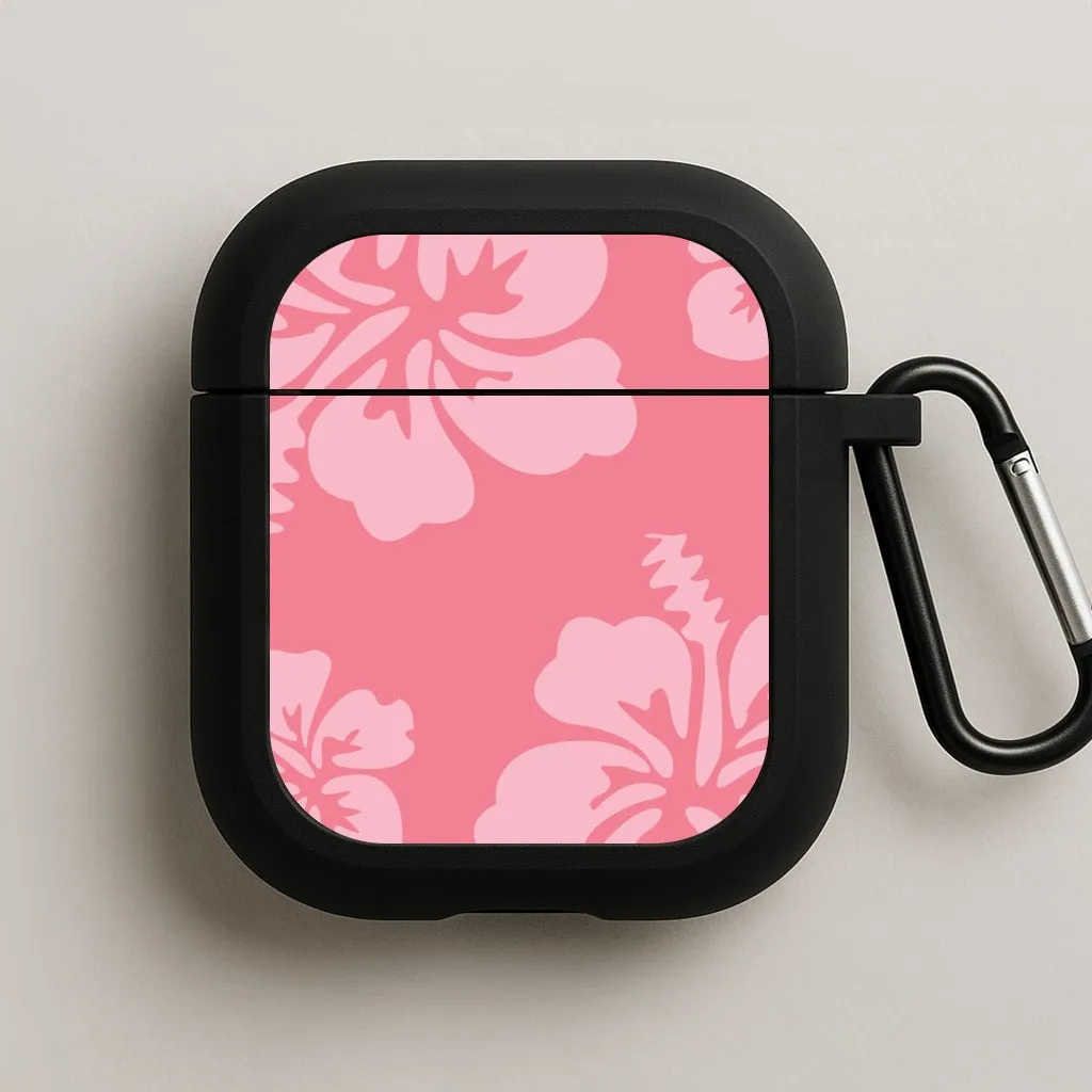 Pink Hawaiian Flowers Pattern AirPods Case Compact Key Strap
