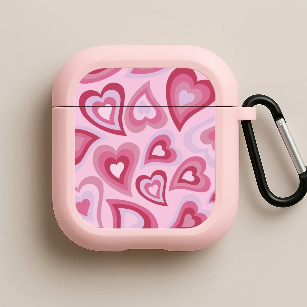 Stylish Silicone Finish Pink Hearts - Trippy Patterns AirPods Case