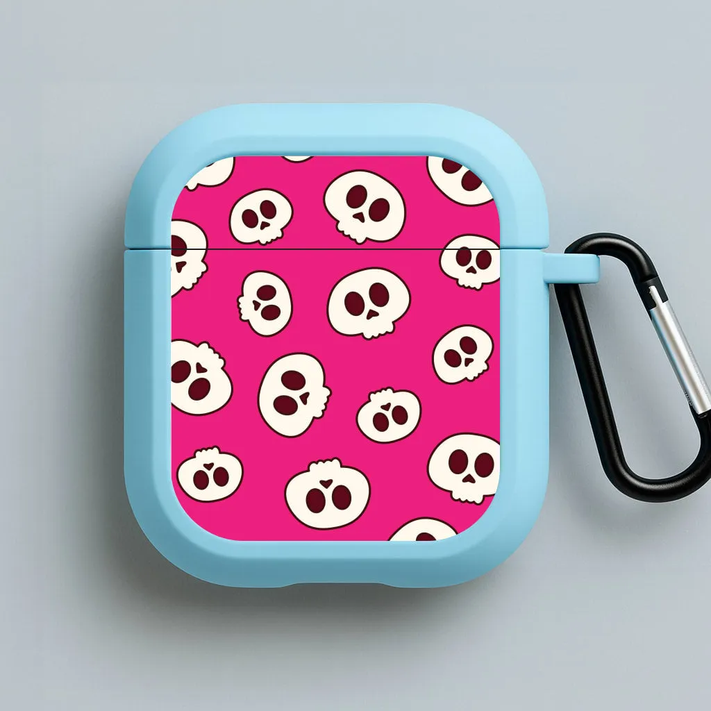 Pink Skulls Pattern AirPods Case Portable Tech Holder