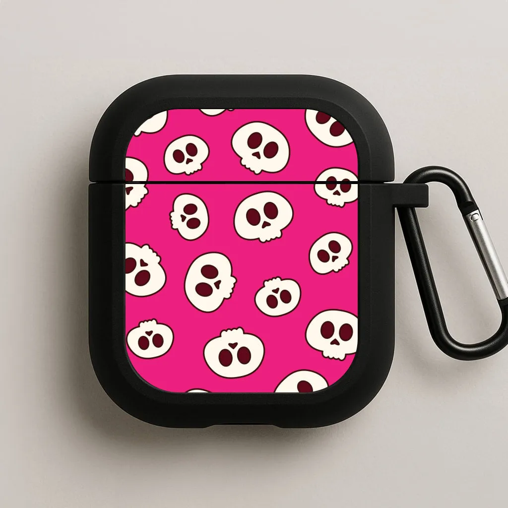 portable pastel leather travel protector Pink Skulls Pattern AirPods Case