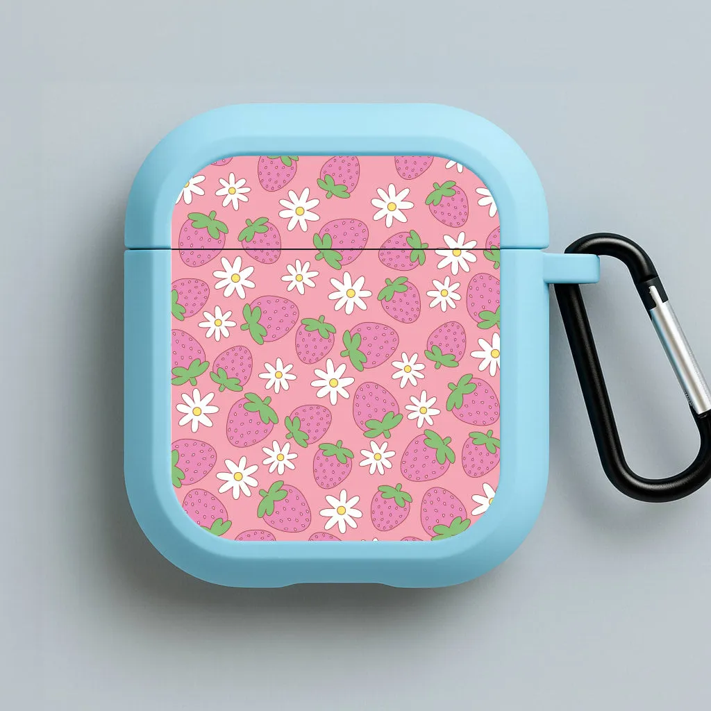 Trendy Travel Organizer Noise Canceling Accessory Pink Strawberries - Spring Patterns AirPods Case