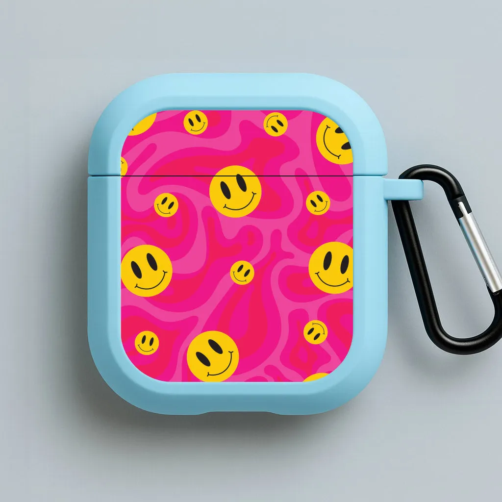 Pink Wavey Smileys Pattern AirPods Case vivid gradient soft leather shell