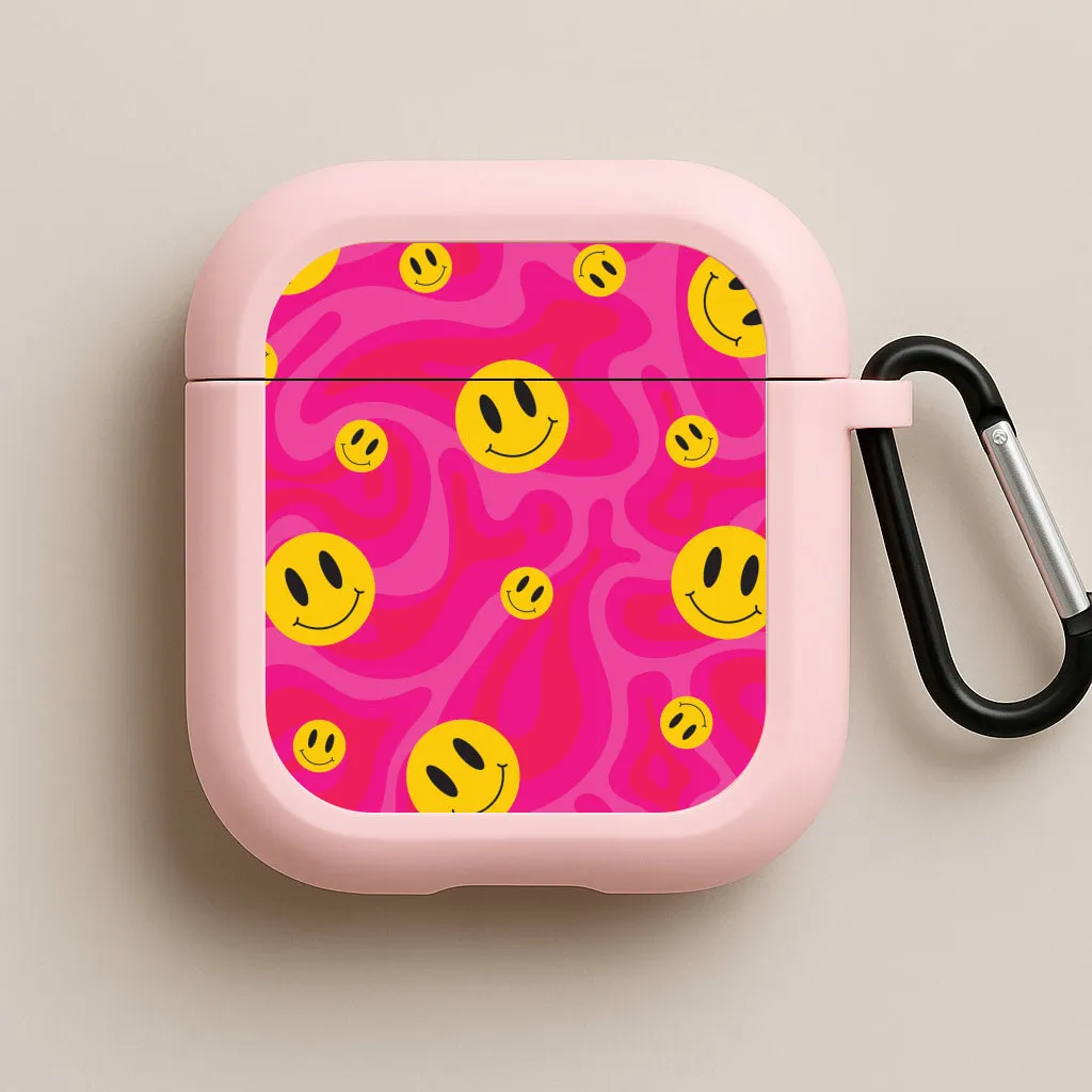 lightweight shock absorbent shell Travel Ready Pouch Pink Wavey Smileys Pattern AirPods Case