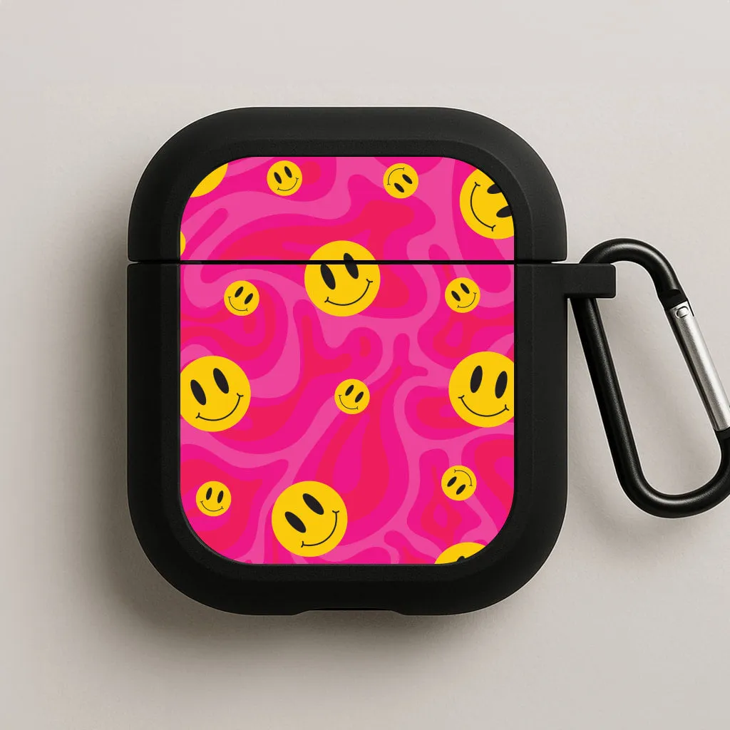 Creative Smooth Shell Pink Wavey Smileys Pattern AirPods Case