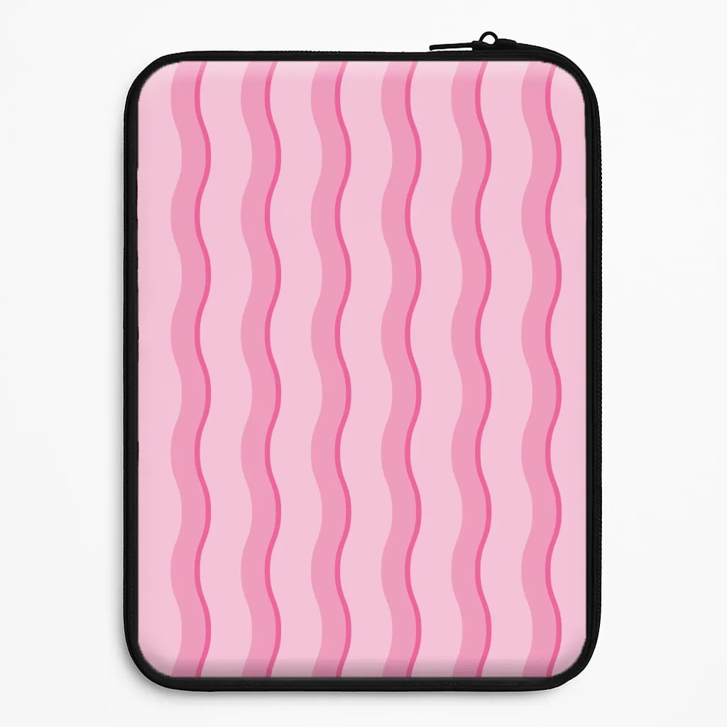 Pink Wavy Stripes Pattern Laptop Sleeve Strong Grip