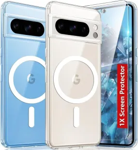 Pixel 8-Pro Case: Clear Magnetic Military Grade Drop Protective Minimal Edge Pocket Ready
