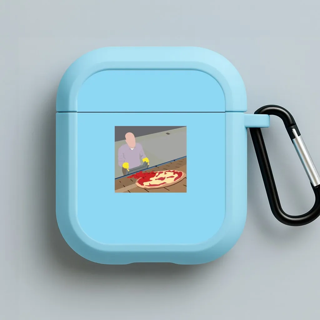 Secure Fit Cover portable gradient commuter handmade leather airpods case Pizza On The Roof AirPods Case