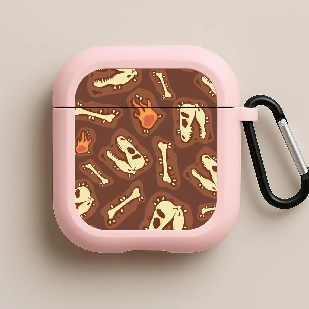 portable ergonomic gradient leather airpods shell wireless charging silicone case Bones And Skulls - Dinosaurs AirPods Case