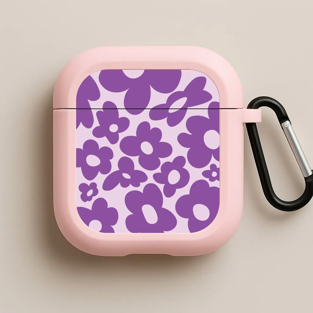 eco friendly neon travel protector Purple Flowers - Trippy Patterns AirPods Case