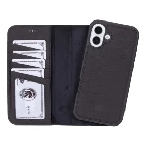 Carter Detachable Leather Wallet Case ?C iPhone 16 Plus, Pebble Black Minimal Surface Layer Matte Edge