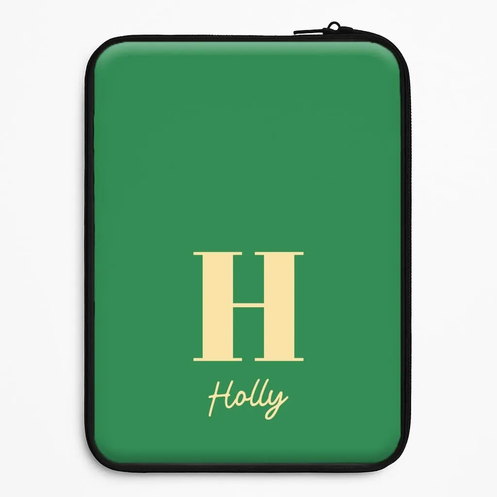 Shock Proof Durable Detail Dark Green Personalised Name Laptop Sleeve