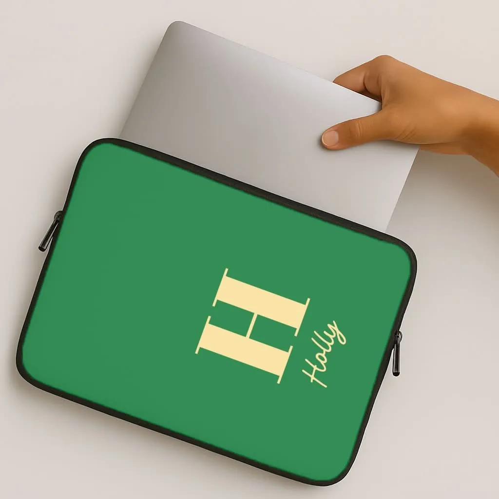 Dark Green Personalised Name Laptop Sleeve Shockproof Corners