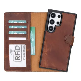 Smart Accessory Carter Detachable Leather Wallet Case Galaxy S24 Ultra, Saddle Brown