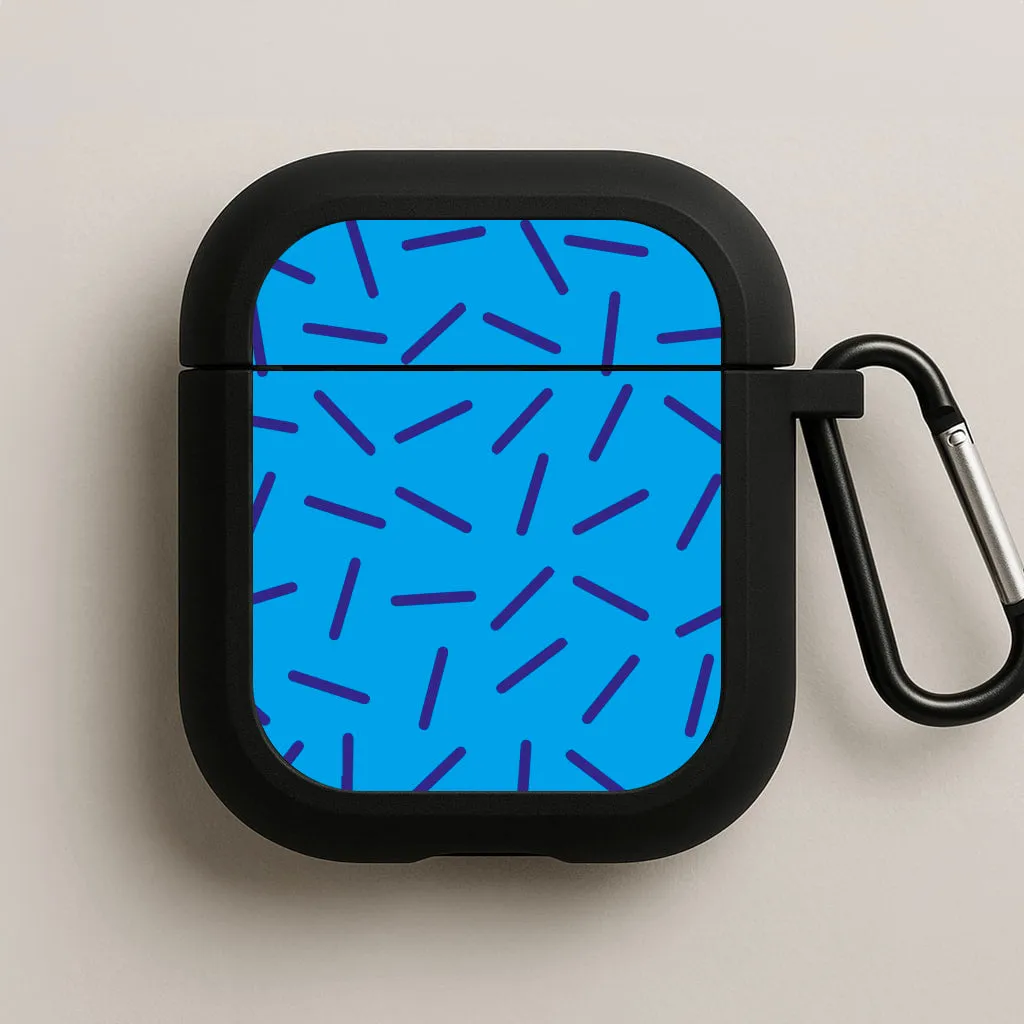 Modern Travel Bag soft rubberized shell Blue Line Pattern - Eighties AirPods Case