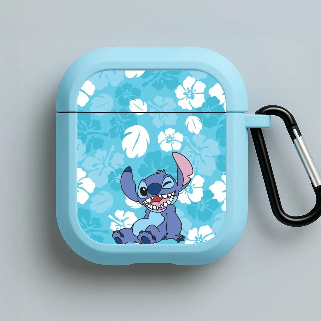 Cute Blue Alien Floral Pattern AirPods Case Vivid Color Bag