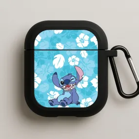 soft texture grip case Cute Blue Alien Floral Pattern AirPods Case