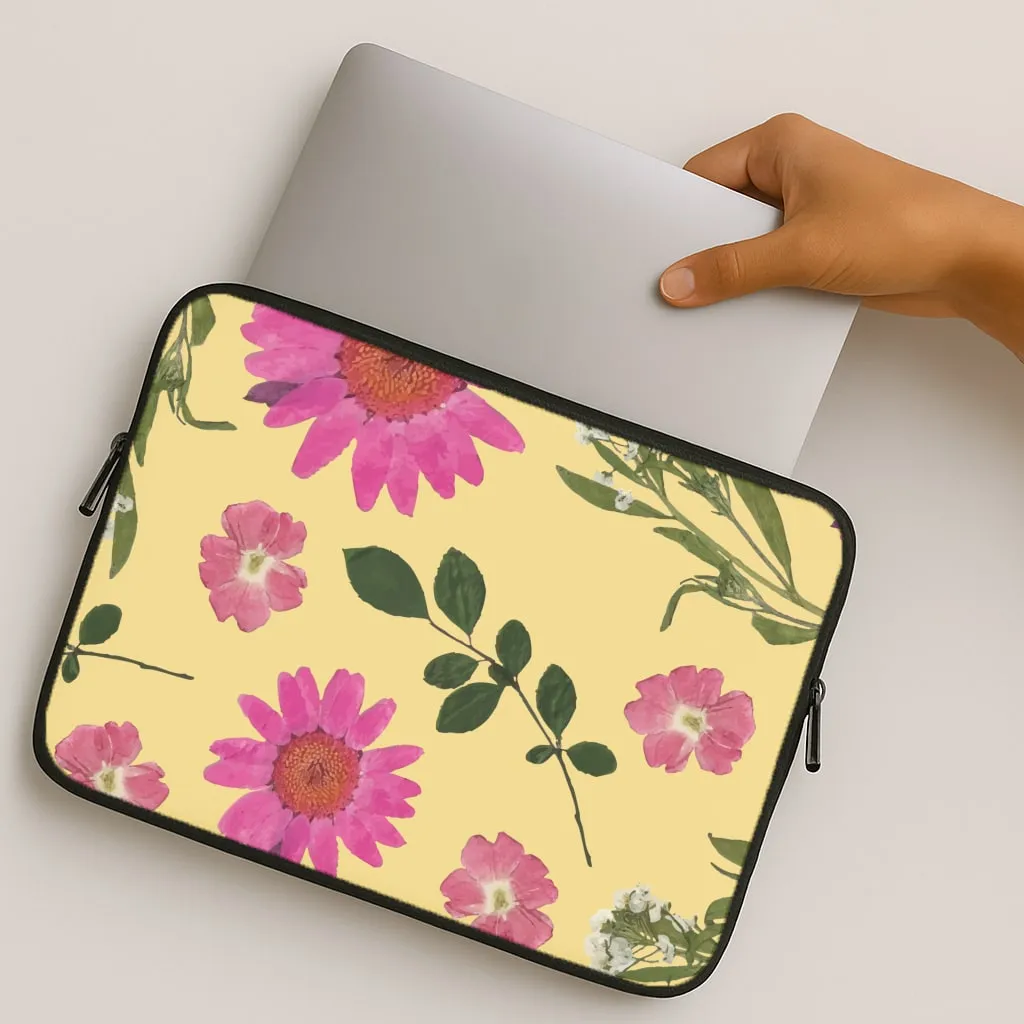 Pressed Plants Yellow Laptop Sleeve Comfort Use Hybrid Edge Finish