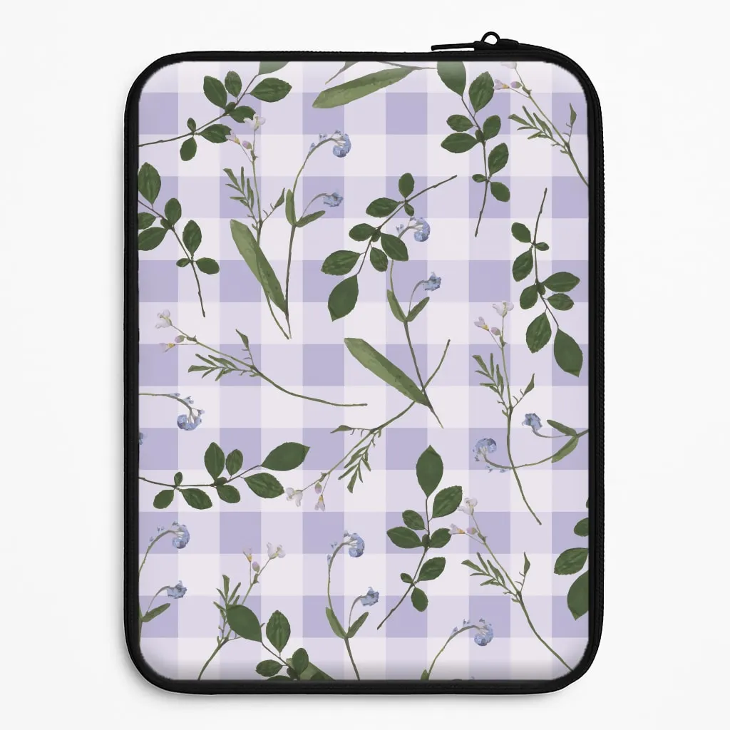 Checkered Pressed Flowers Pattern Laptop Sleeve Premium Surface