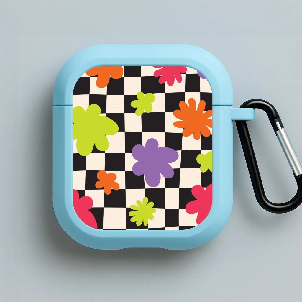 Water Resistant Protector fashion ergonomic pastel leather protector Abstract Flowers Checkered Pattern AirPods Case