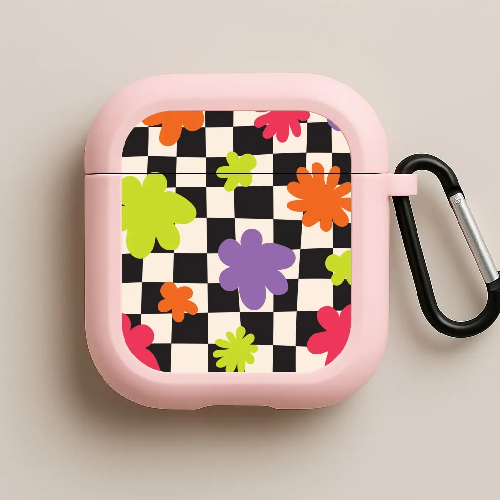 Soft Daily Pouch sports inspired neon airpods shell Abstract Flowers Checkered Pattern AirPods Case