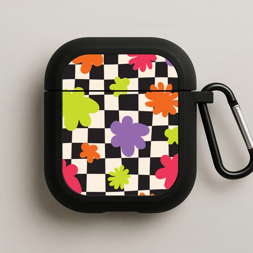Fashion Smooth Cover Durable Gadget Organizer Abstract Flowers Checkered Pattern AirPods Case