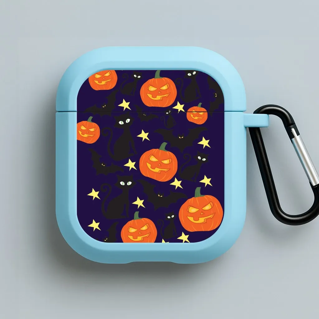 vivid pattern airpods protector durable magnetic travel protector Pumpkin And Cats - Halloween AirPods Case