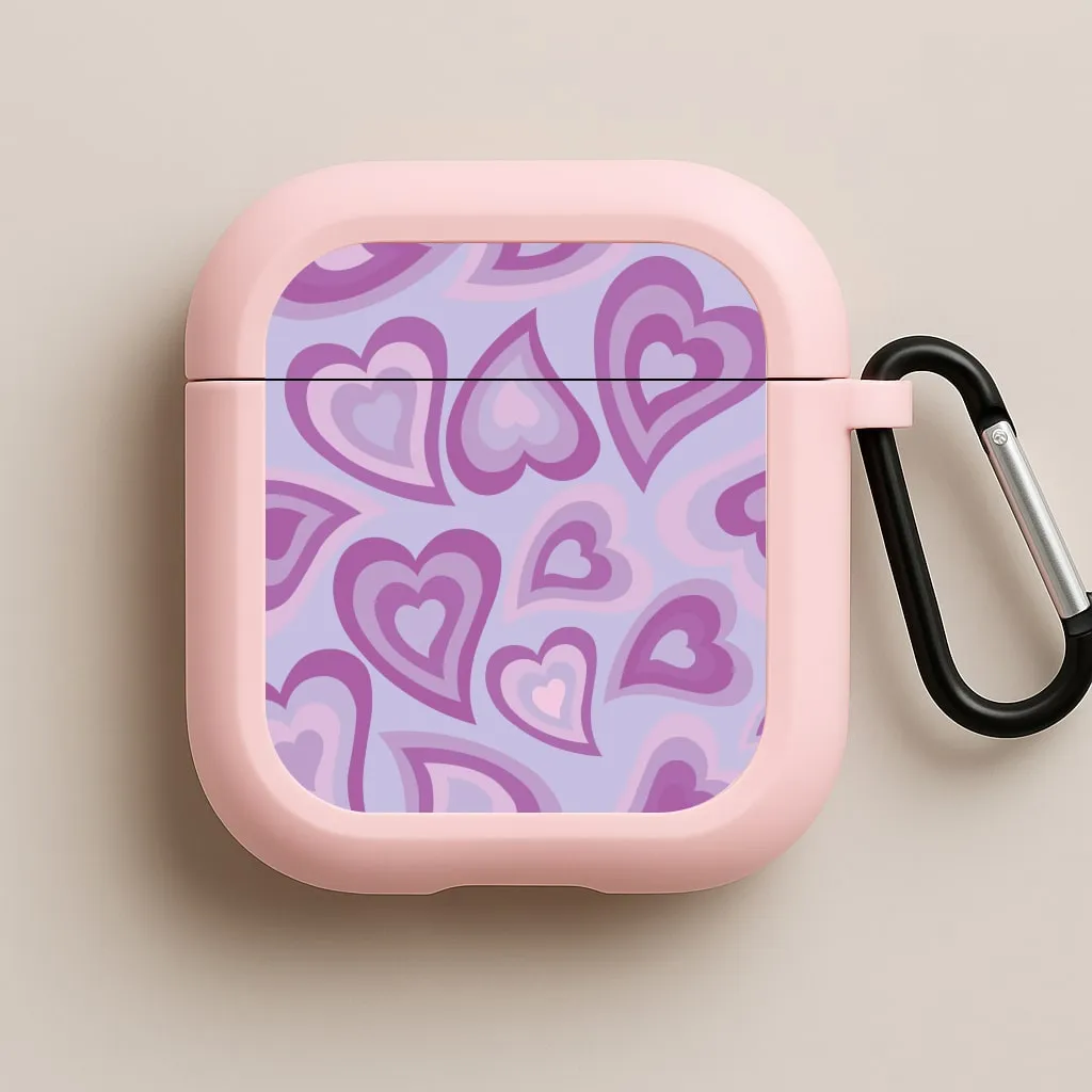 clear silicone airpods protector compact ergonomic travel airpods protector Purple Hearts - Trippy Patterns AirPods Case
