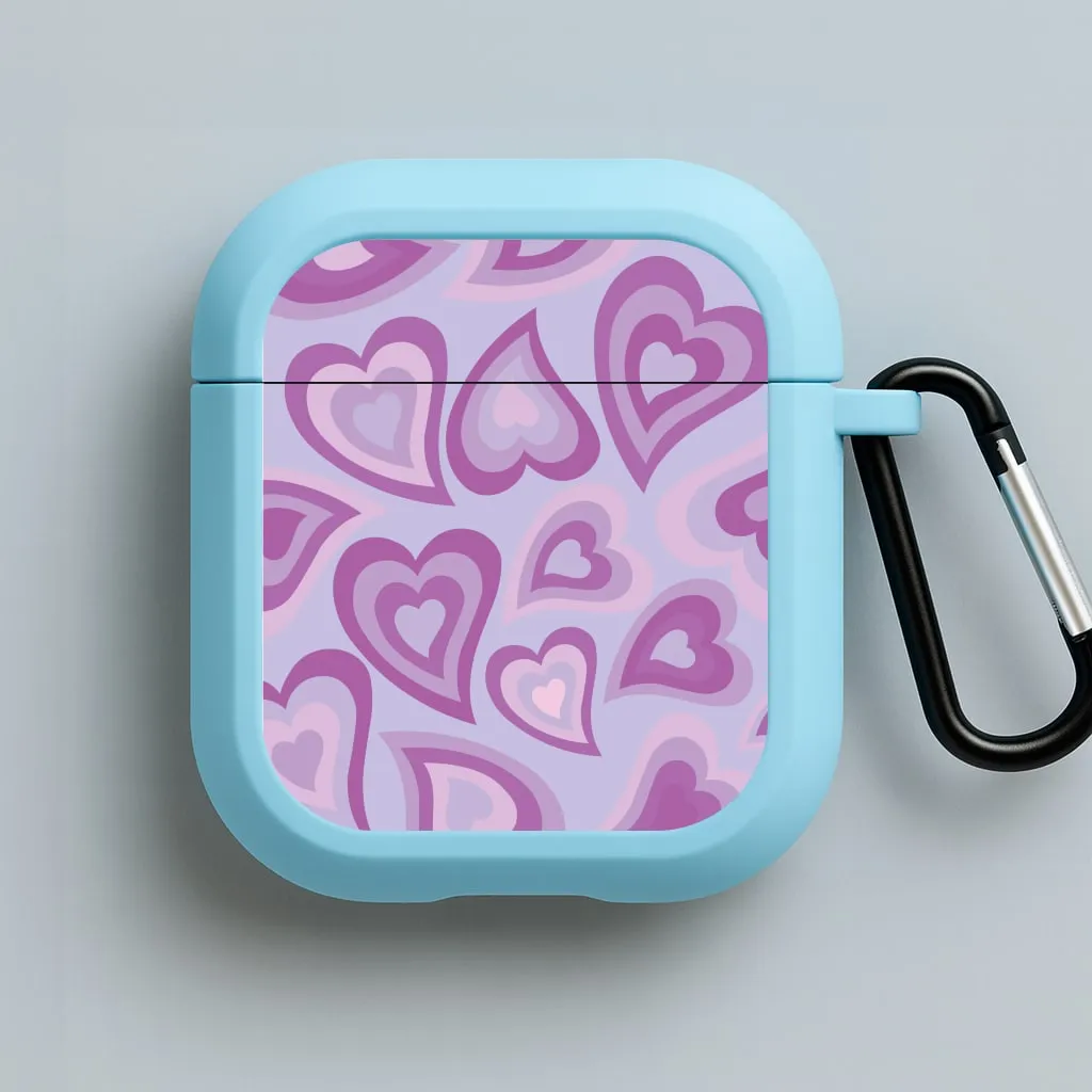 sports grip airpods protector compact soft neon silicone protector Purple Hearts - Trippy Patterns AirPods Case