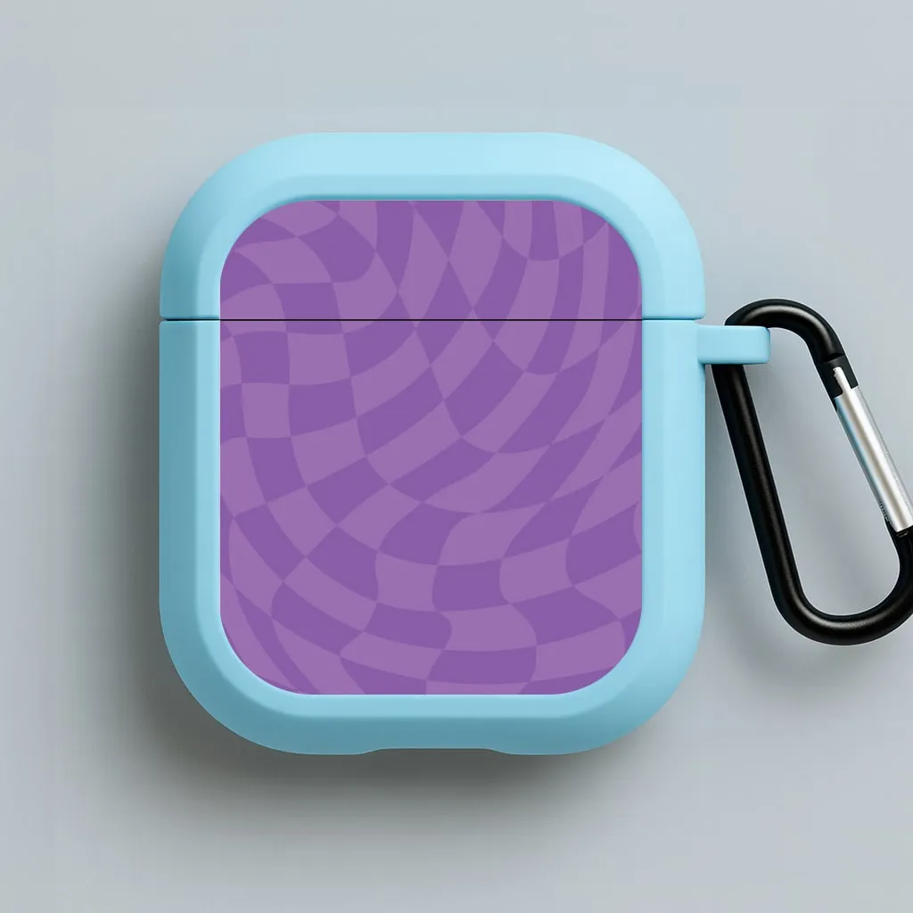 Purple Trippy Checkerboard Pattern AirPods Case Urban Carry Organizer