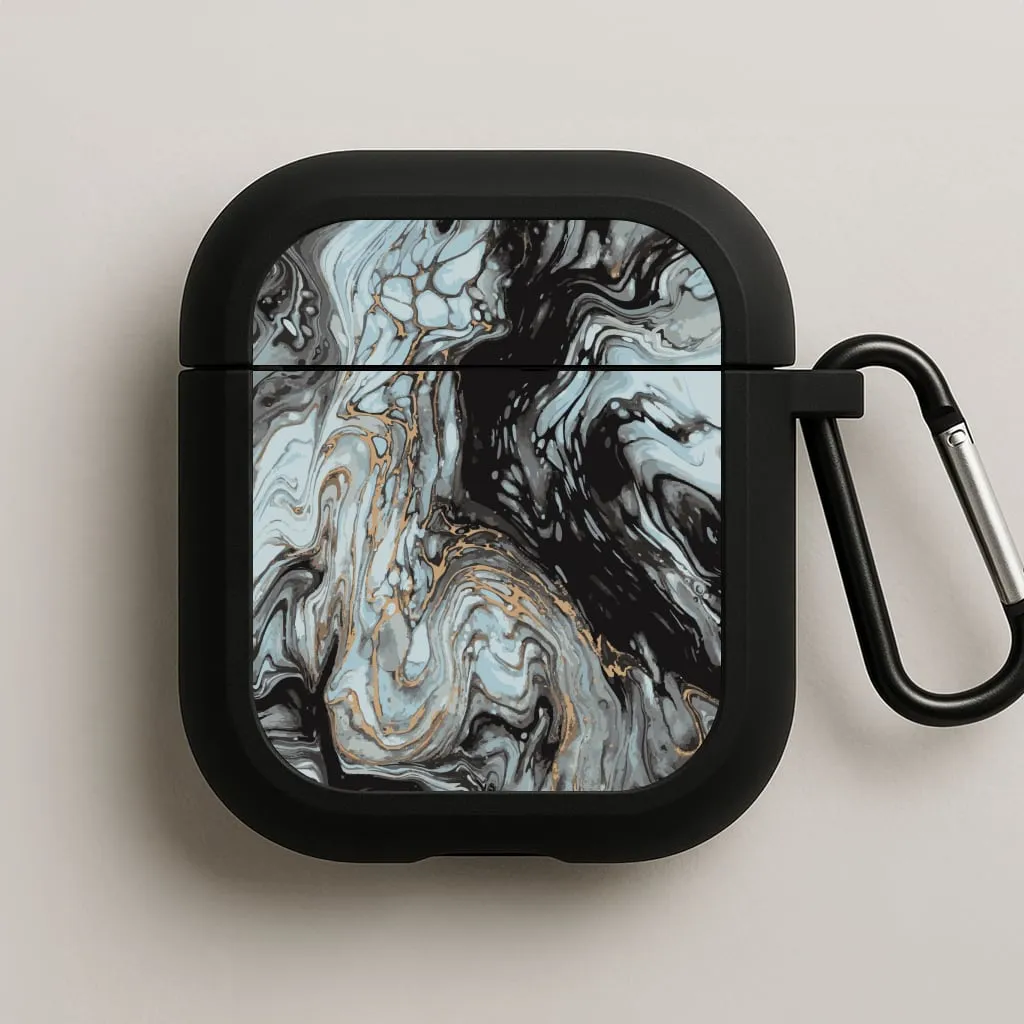 Black And Gold Cloudy Marble AirPods Case slim airpods travel protector Soft touch finish