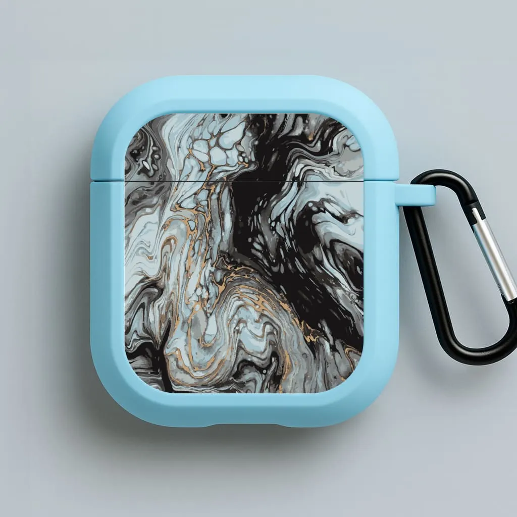 wireless earbuds keychain case Black And Gold Cloudy Marble AirPods Case
