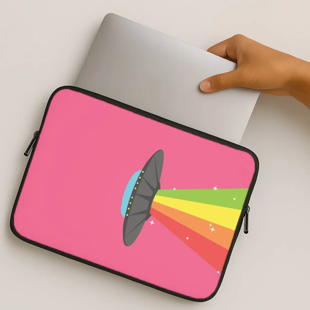 Rainbow Alien Spaceship Laptop Sleeve Travel Accessory Luxury Finish Texture