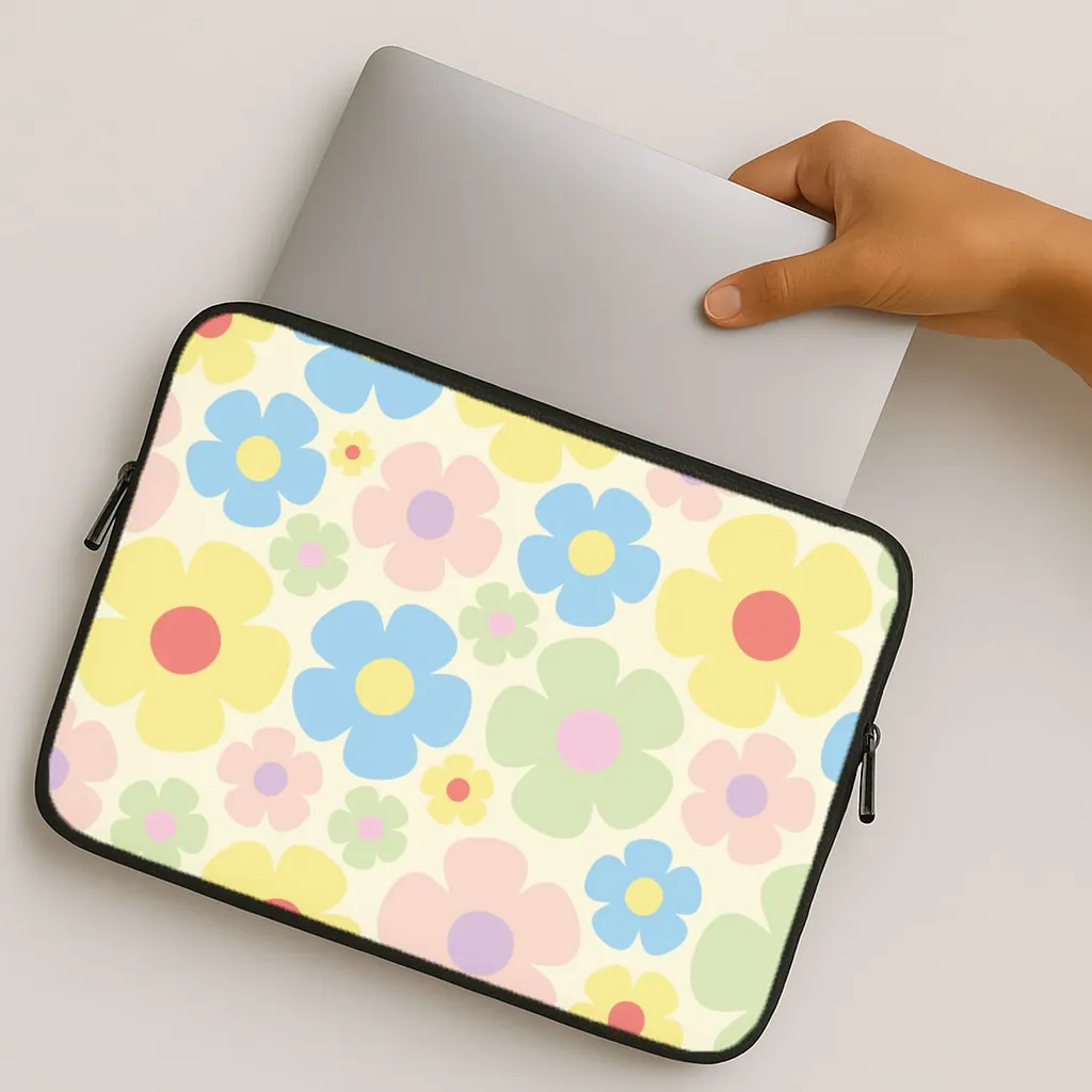 Rainbow Flowers Pattern Laptop Sleeve Comfort Shield Texture