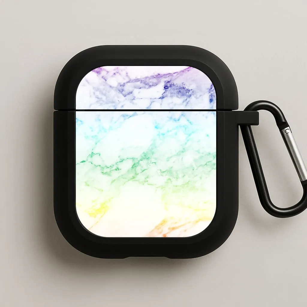 Trendy Everyday Case Durable Grip Texture Rainbow Streak Marble Pattern AirPods Case