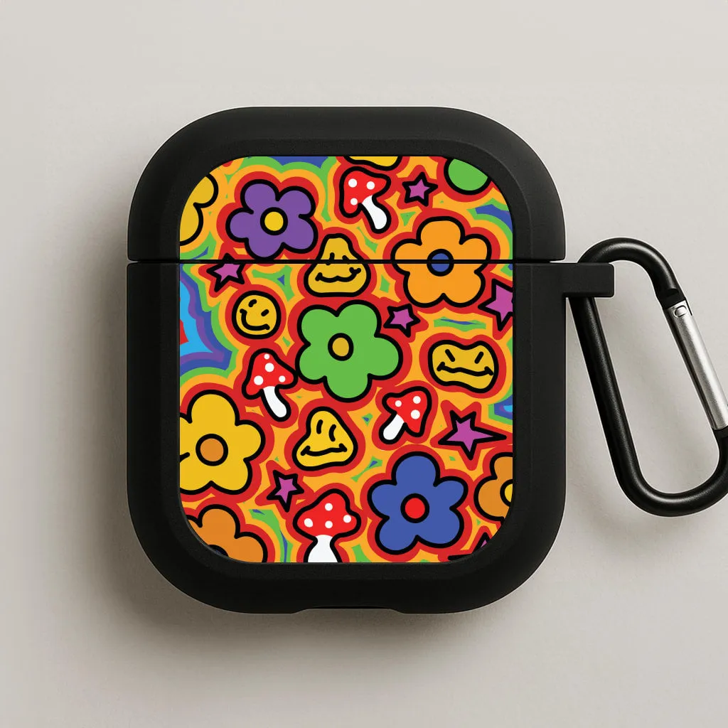 leather surface airpods protector soft matte texture Rainbow Trip - Trippy Patterns AirPods Case