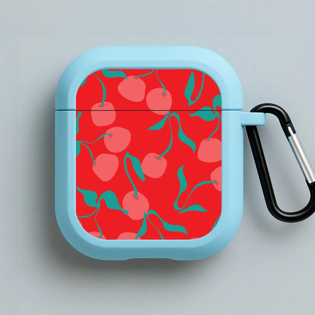 Red Abstract Cherries Pattern AirPods Case retro airpods case Modern Travel Holder