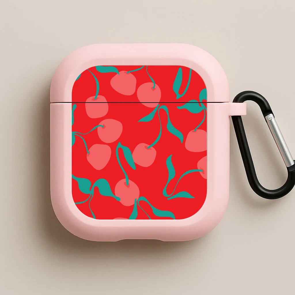 Portable Smooth Holder Red Abstract Cherries Pattern AirPods Case