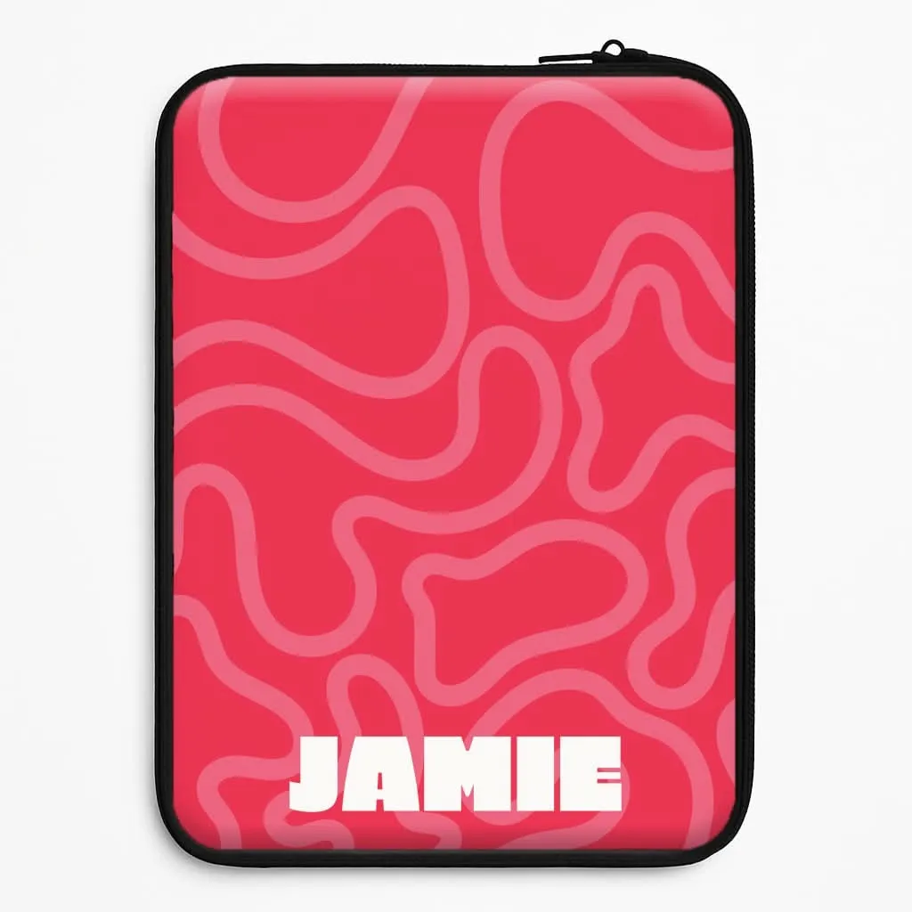 Smooth Finish Touch Red And Pink Squiggles Personalised Name Laptop Sleeve