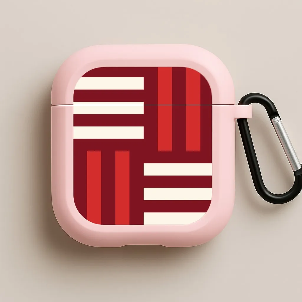 Pocket Size Organizer Red And White Geometric Stripes AirPods Case