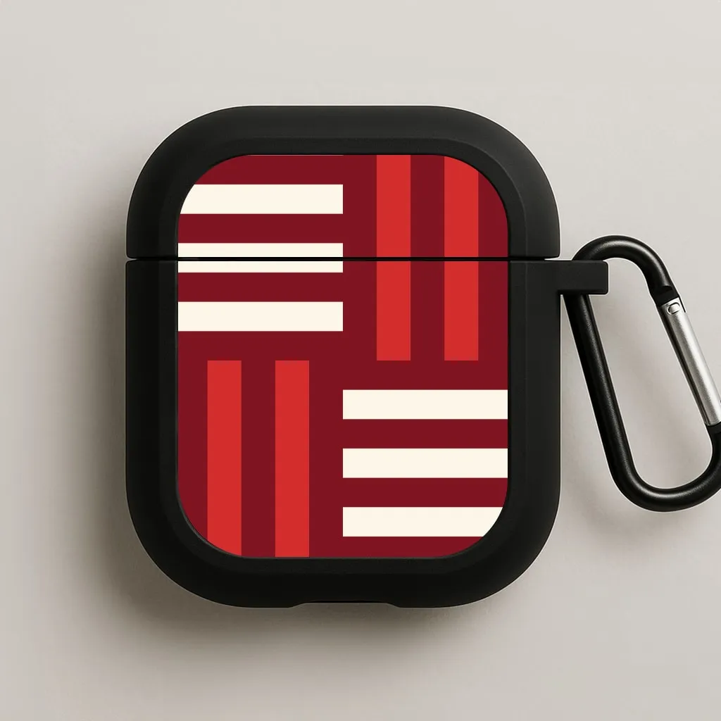 Portable Smooth Organizer Red And White Geometric Stripes AirPods Case