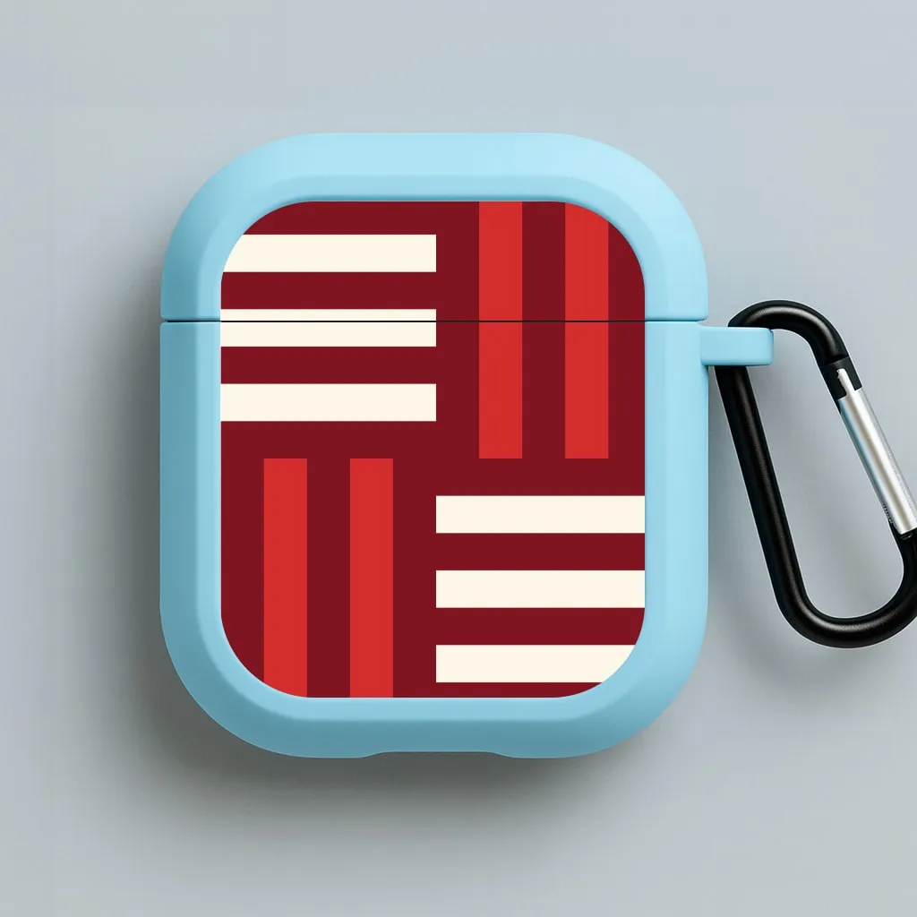 Red And White Geometric Stripes AirPods Case fashion lightweight commuter gradient shell sleek portable airpods protector
