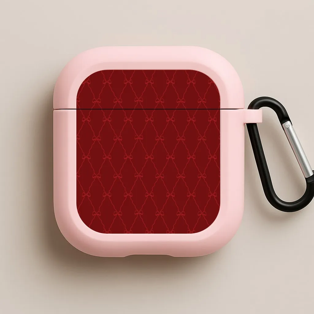 Red Bow Pattern AirPods Case shockproof travel airpods protector Convenient Carry Strap