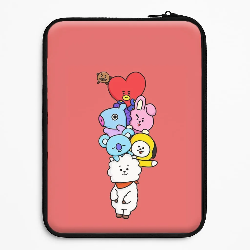 Red BT21 - RJ, Mang, Koya, Chimmy, Cooky, Shooky, Tata - K Pop Laptop Sleeve Modern Grip Design Portable Fit