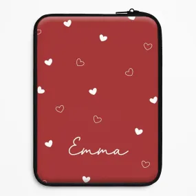 Red Hearts And Outlines Personalised Name Laptop Sleeve Scratchproof Surface Practical Design