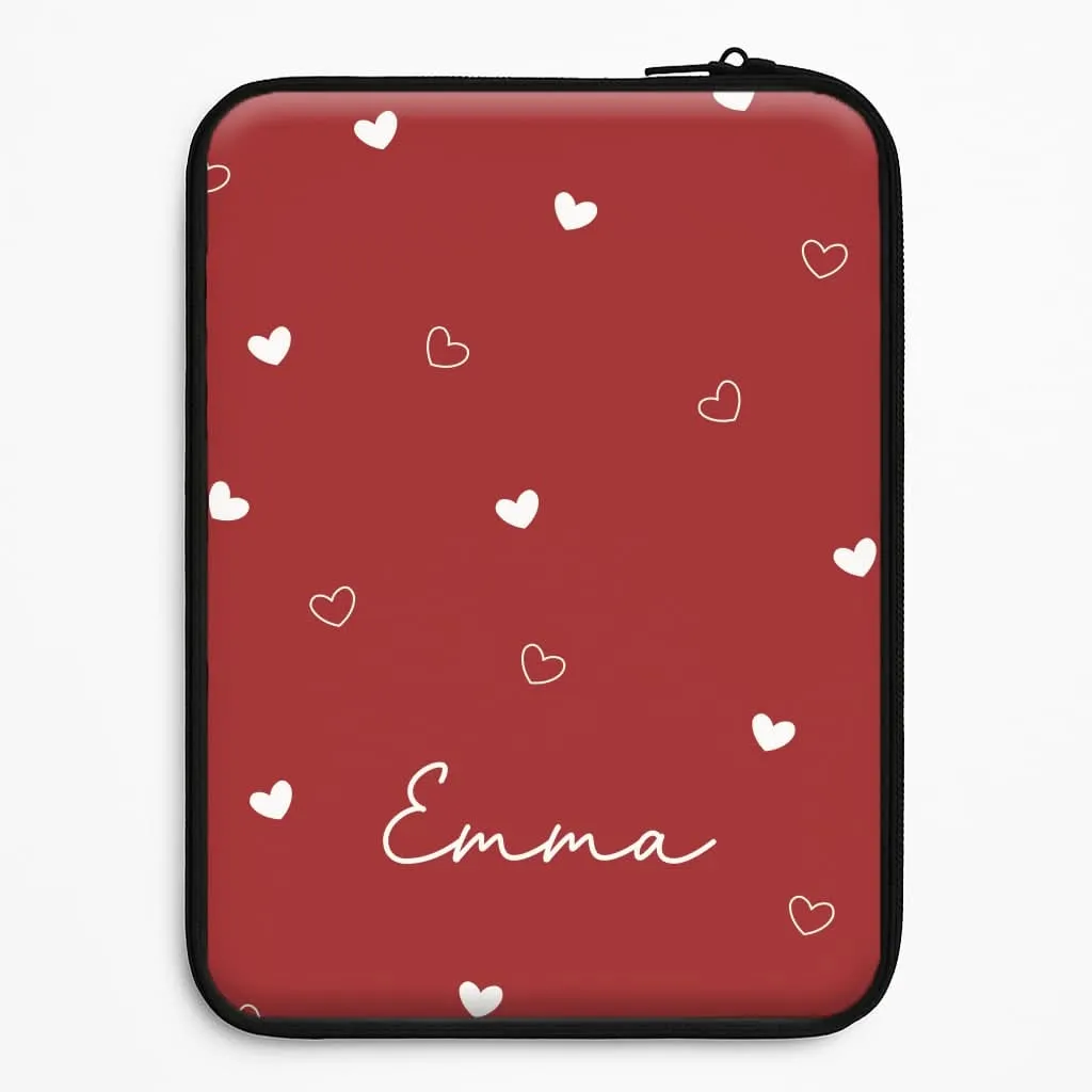 Red Hearts And Outlines Personalised Name Laptop Sleeve Scratchproof Surface Practical Design