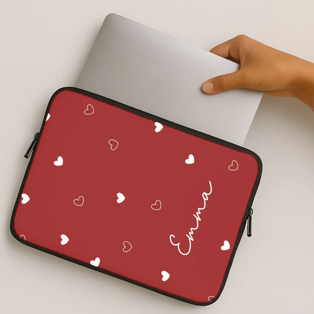 Red Hearts And Outlines Personalised Name Laptop Sleeve Smooth Layer