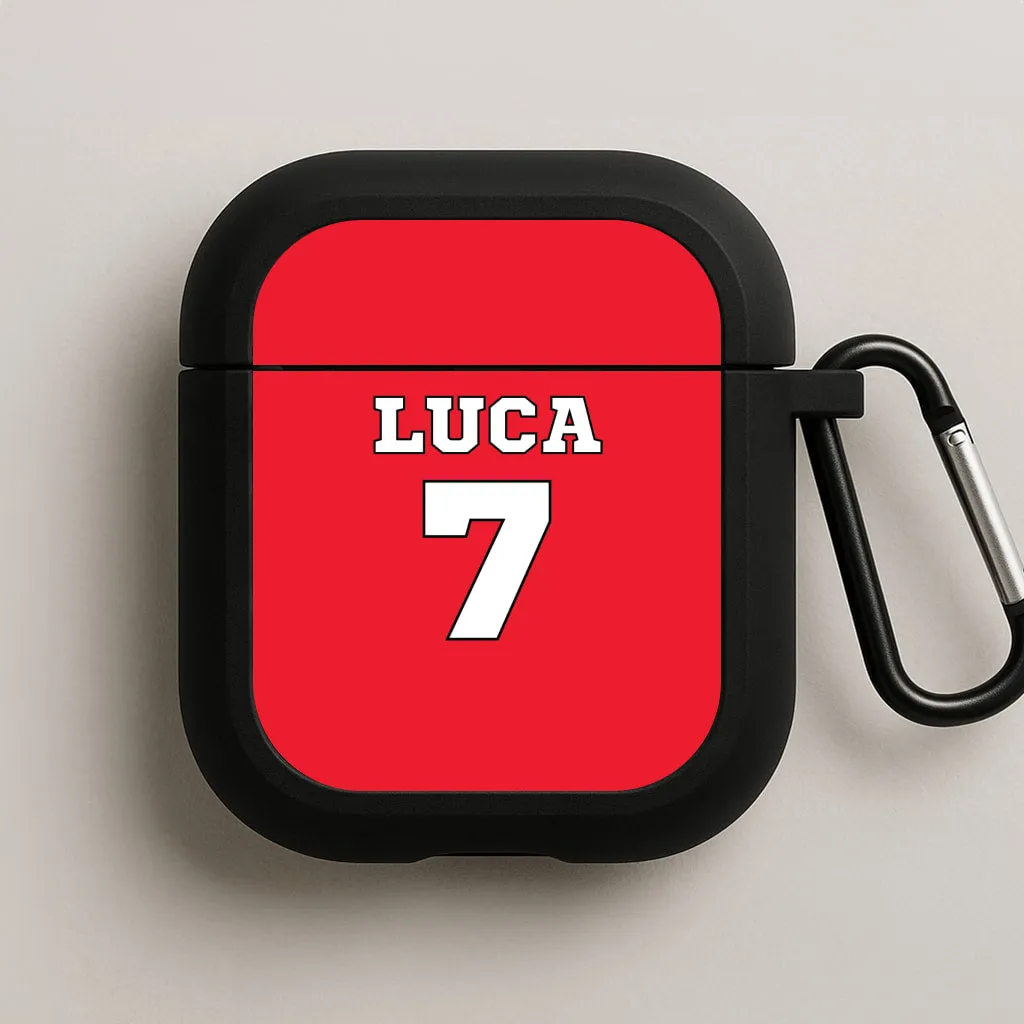 Red - Personalised Football   AirPods Case Minimalist Device Case