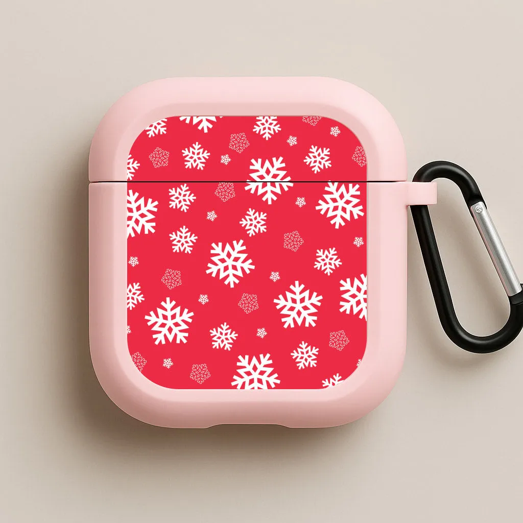 Minimalist Audio Case Portable Keychain Case Red Snow Pattern AirPods Case