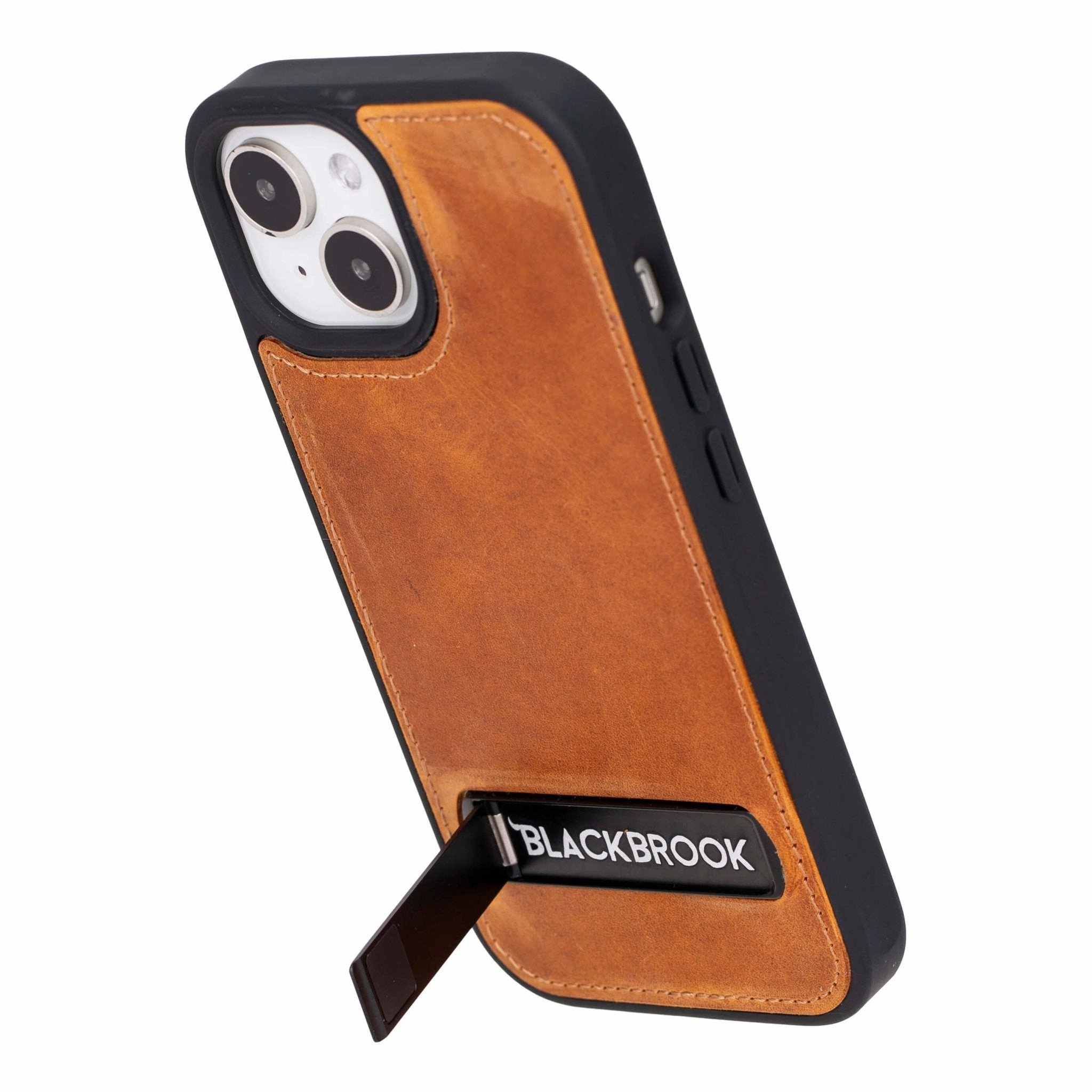 easy installation Reed Leather Snap?On Case with Stand ?C iPhone 15, Golden Brown